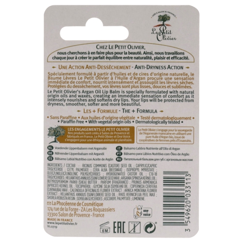 Nourishing Lip Balm Stick - Argan Oil by Le Petit Olivier for Women - 0.14 oz Lip Balm