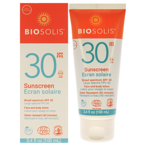 Lotion écran solaire pour le visage et le corps FPS 30 de Biosolis pour écran solaire unisexe - 3,4&nbsp;oz