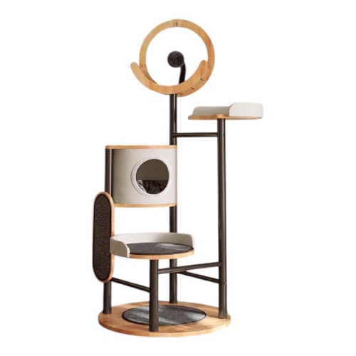 Image 1 of 10.. MiaoZan Solid Oak Cat Tree - Lively