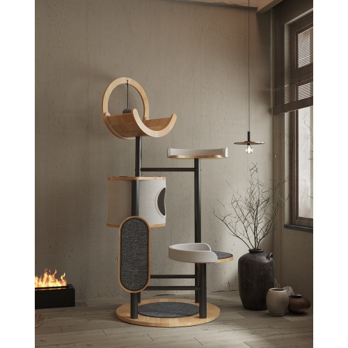 MiaoZan Solid Oak Cat Tree - Lively