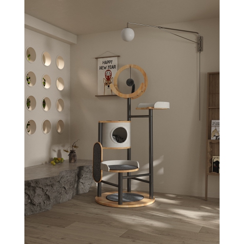 MiaoZan Solid Oak Cat Tree - Lively