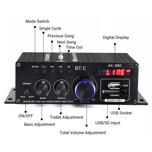 PEAK mini HI-FI BLUETOOTH Amplifier PK-AMP-006 WITH SPEAKERS PK-SPK-001