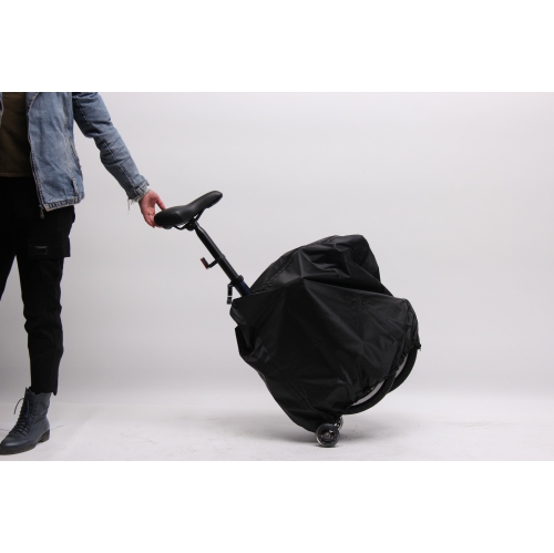 the Delorean 350W Folding E-Bike, featuring roller wheels and pedal assist.