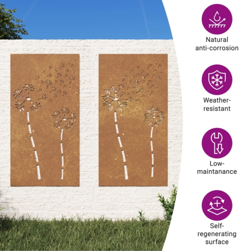 vidaXL Garden Wall Decorations 2pcs 105x55cm Corten Steel Flower Design