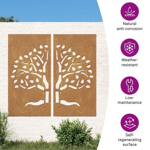 vidaXL Garden Wall Decorations 2 pcs 105x55 cm Corten Steel Tree Design