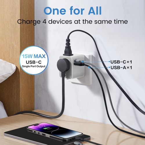 GONEO Universal Travel Adapter with USB-C & USB-A Ports | 6-in-1 International Power Adapter for EU, UK, US, AU | Compact Design for Worldwide Use