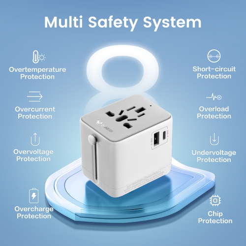 GONEO Universal Travel Adapter with USB-C & USB-A Ports | 6-in-1 International Power Adapter for EU, UK, US, AU | Compact Design for Worldwide Use