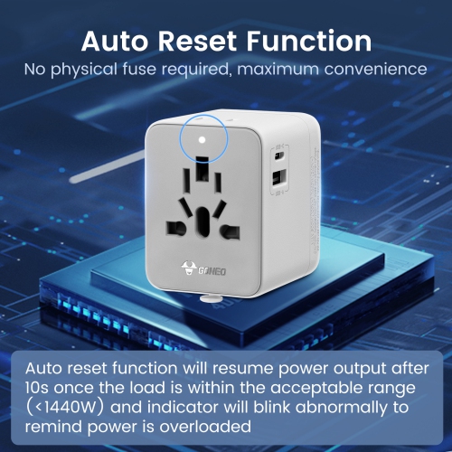 GONEO Universal Travel Adapter with USB-C & USB-A Ports | 6-in-1 International Power Adapter for EU, UK, US, AU | Compact Design for Worldwide Use