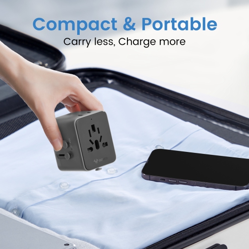 GONEO Universal Travel Adapter, 20W International Power Adapter 6A 1 USB C 1 USB A Ports, Plug Adaptor Travel Worldwide, Travel Charger Outlet