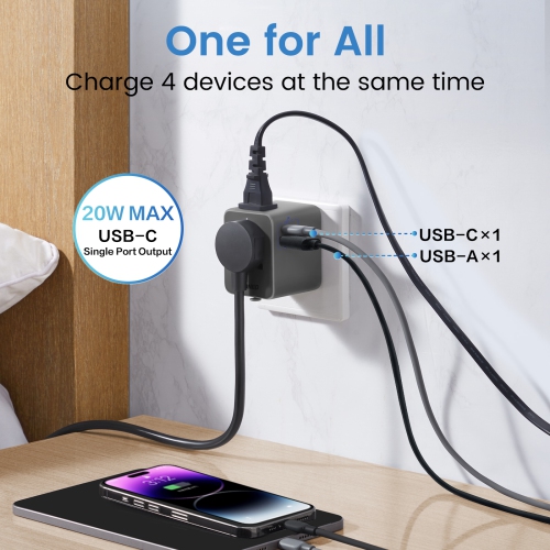 GONEO Universal Travel Adapter, 20W International Power Adapter 6A 1 USB C 1 USB A Ports, Plug Adaptor Travel Worldwide, Travel Charger Outlet