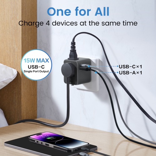 GONEO Universal Travel Adapter, 15W International Power Adapter 6A 1 USB C 1 USB A Ports, Plug Adaptor Travel Worldwide, Travel Charger Outlet