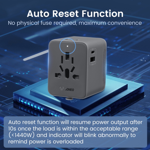 GONEO Universal Travel Adapter, 15W International Power Adapter 6A 1 USB C 1 USB A Ports, Plug Adaptor Travel Worldwide, Travel Charger Outlet