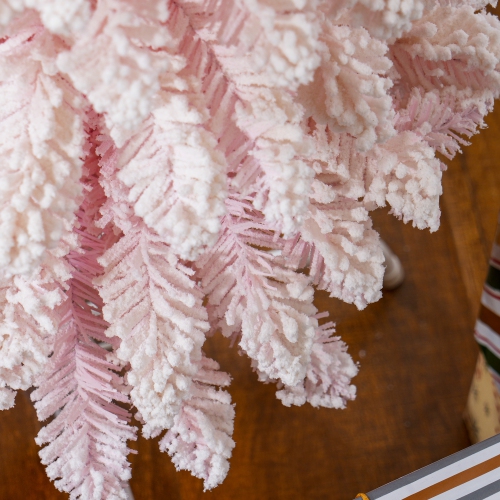 HOMCOM 5 FT Snow-Flocked Artificial Christmas Tree, Slim Pencil Xmas Tree with Realistic Branches, Metal Base, Pink