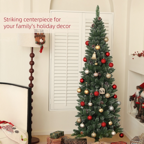 HOMCOM 6ft Artificial Pencil Christmas Tree with 618 branches, Metal Base, Realistic Xmas Tree