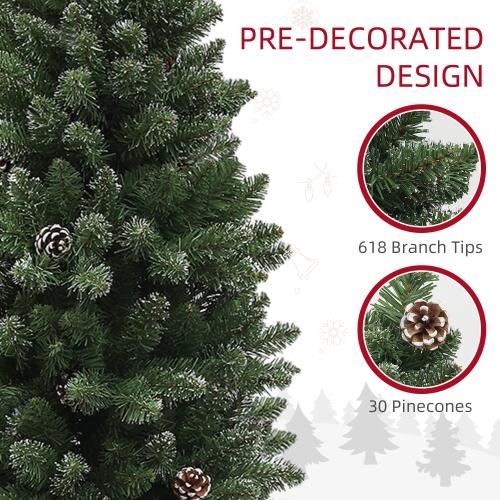 HOMCOM 6ft Artificial Pencil Christmas Tree with 618 branches, Metal Base, Realistic Xmas Tree