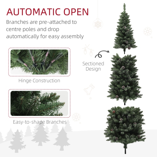HOMCOM 6ft Artificial Pencil Christmas Tree with 618 branches, Metal Base, Realistic Xmas Tree