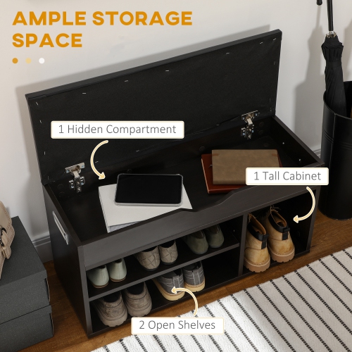 HOMCOM – Banc d'entrée à chaussures avec coussin rembourré en polyuréthane, rangement dissimulé pour chambre à coucher de couloir, noir