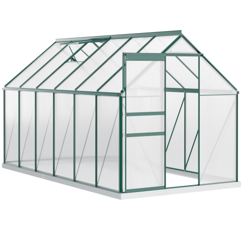 Greenhouse en polycarbonate Outsunny, 6 x 12 x 6,5 pi, maison verte avec évent de toit réglable, base galvanisée, porte coulissante pour jardin