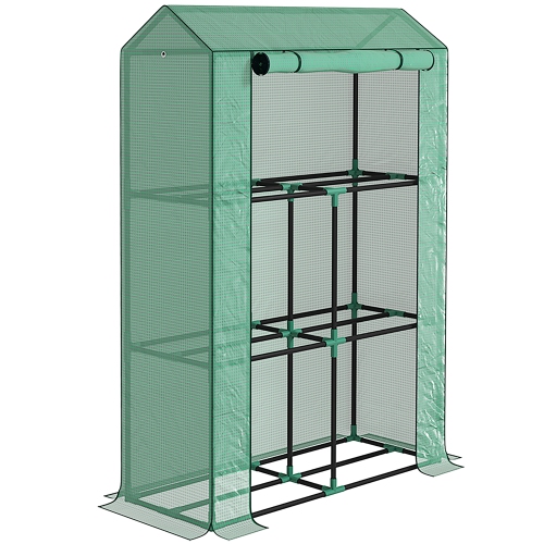 Mini serre Outsunny avec 3 tablettes, maison chaude portative avec porte enroulable pour intérieur extérieur, 39 x 4 x 59,1&nbsp;po, vert