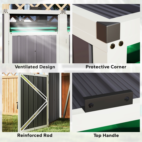 Outsunny Double Garbage Bin shed, 57.5" x 32" x 48" Outdoor Storage shed with Lockable Door and 180° Openable Lid, Galvanized Garbage Cabinet for