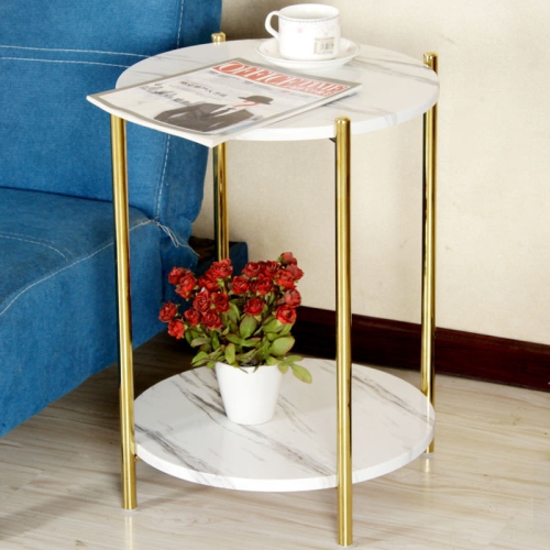 2 Tier Round Coffee Table: Modern Nordic Solid Marble Sofa Side End Corner Table Metal Frame Nightstand Storage for Lounge Living Room Coffee Gold