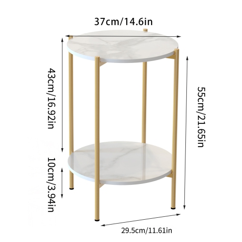 2 Tier Round Coffee Table: Modern Nordic Solid Marble Sofa Side End Corner Table Metal Frame Nightstand Storage for Lounge Living Room Coffee Gold