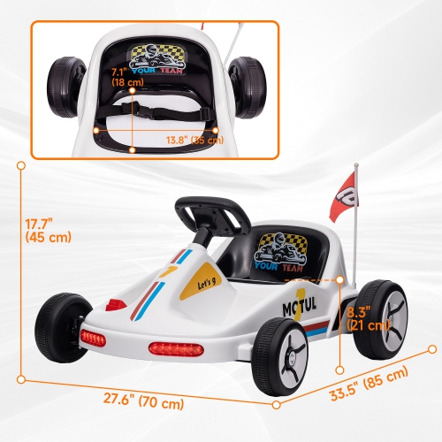 GoKart pour enfants de Qaba, 6&nbsp;V 7AH jouet porteur électrique Powerd avec musique, lumière, klaxon, pour jeunes garçons Girs 3-5 ans, blanc