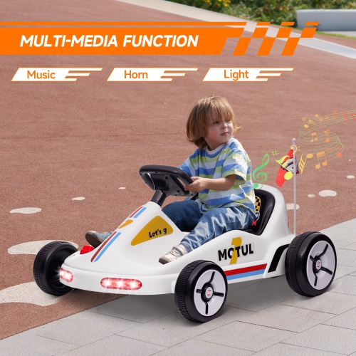 GoKart pour enfants de Qaba, 6&nbsp;V 7AH jouet porteur électrique Powerd avec musique, lumière, klaxon, pour jeunes garçons Girs 3-5 ans, blanc
