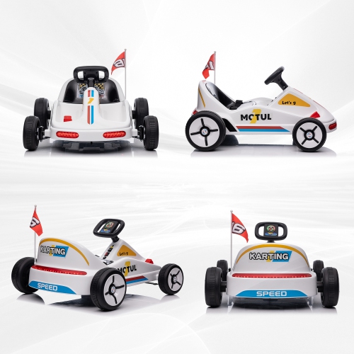 GoKart pour enfants de Qaba, 6&nbsp;V 7AH jouet porteur électrique Powerd avec musique, lumière, klaxon, pour jeunes garçons Girs 3-5 ans, blanc