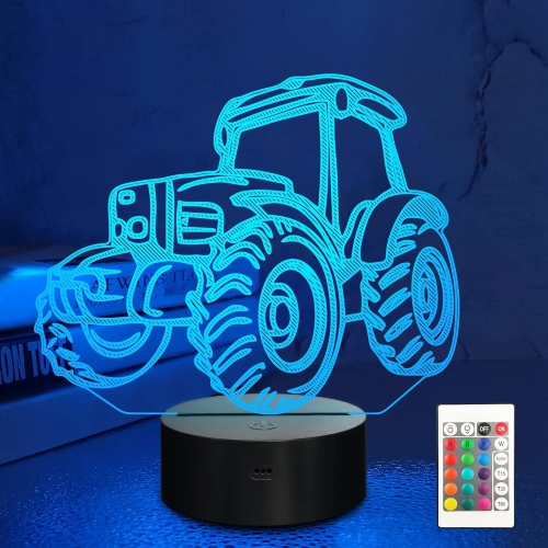 HTUTWOO  Tractor Night Light for Kids - 3D Illusion Car Lamp \w 16 Colors Changing Remote Control, Bedroom Decor, Creative Birthday Gifts for Boys