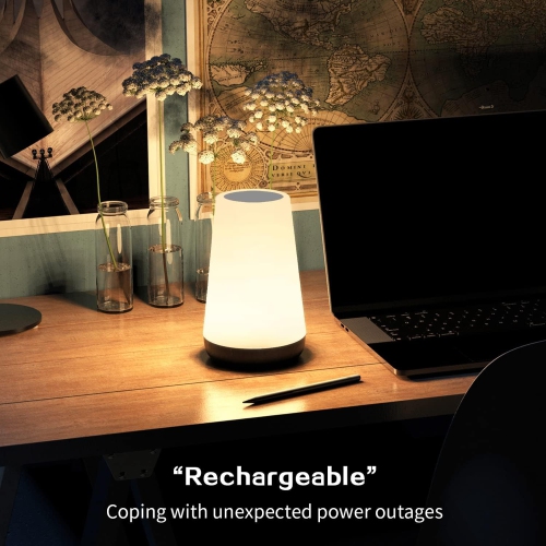 Lampe tactile Veilleuse pour enfant Lampe de table de chevet rechargeable à intensité réglable Télécommande et fonction de minuterie Lumière blanche