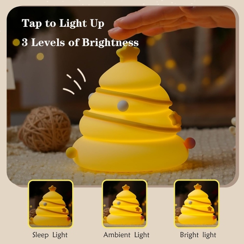 Christmas Tree Night Light,LED Squishy Christmas Tree Lamp, Dimmable Silicone Light Up Room Decor Nursery Nightlight, Rechargeable Cute Bedside Ducky