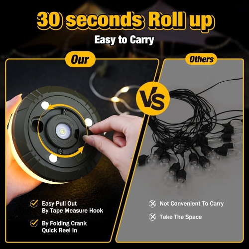 Camping Lights String, Outdoor String Lights with 5 Lighting Modes, Durable and Waterproof, USB Charging, Quick 30s Recovery, Portable Camping Lights