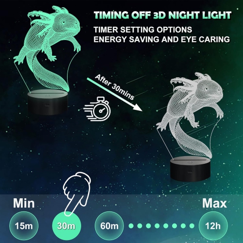 Veilleuse Axolotl, lampe d'illusion de poisson mexicain Fish 3D pour enfants, 16 couleurs changeant avec télécommande, décoration de chambre d'enfant