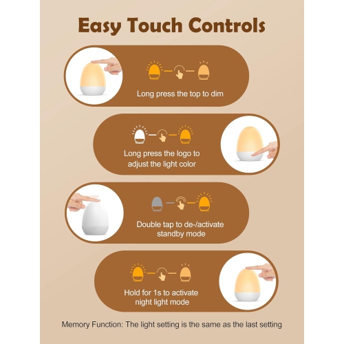 Night Light for Kids, Baby Night Light Rechargeable with Stable Charging Pad, Egg Night Light for Nursery, Kids Night Light for Breastfeeding, 1h