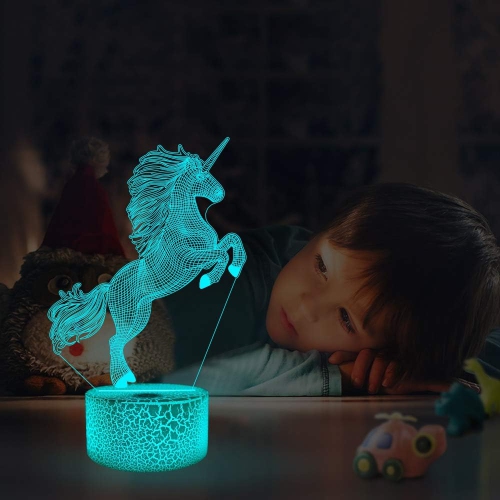 Veilleuse licorne 3D avec veilleuse, 16 éclairage hologramme à télécommande qui change de couleurs, décoration pour la maison, cadeau d'anniversaire