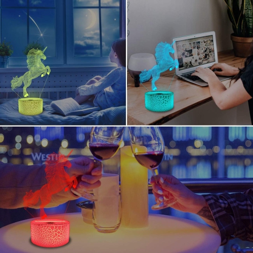 Veilleuse licorne 3D avec veilleuse, 16 éclairage hologramme à télécommande qui change de couleurs, décoration pour la maison, cadeau d'anniversaire
