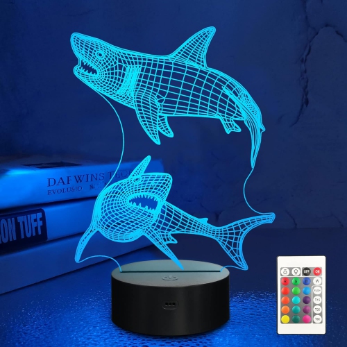 HTUTWOO  Shark 3D Night Light Illusions Lamp, 16 Colors Changing Table Desk Deco Lamp Bedroom Children Room Decorative Best Festival Birthday Gifts