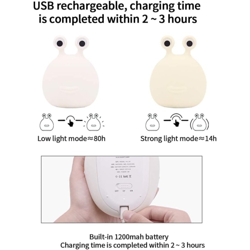 Slug Night Light, Nursery Squishy Lamp, Silicone Night Light for Breastfeeding, Cute Animal Bedside Lamp for Baby Kids Teens, Soft Nightlight with