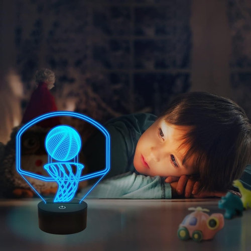 Veilleuse de basket-ball de 3D avec minuterie, anneau d'illusion de panneau pour chambre d'enfant Meilleurs cadeaux de Noël pour garçons amies avec