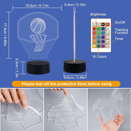 Veilleuse de basket-ball de 3D avec minuterie, anneau d'illusion de panneau pour chambre d'enfant Meilleurs cadeaux de Noël pour garçons amies avec