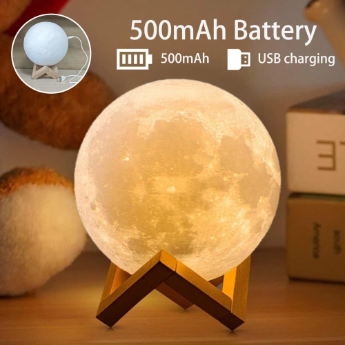 Moon Lamp 2024 Upgrade with Timer, 5.8inch/ 14.8cm 3D Moon Night Light 16 Colors Wooden Stand & Remote/Touch Control and USB Rechargeable, Gifts