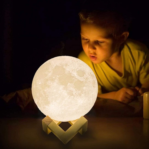 Moon Lamp 2024 Upgrade with Timer, 5.8inch/ 14.8cm 3D Moon Night Light 16 Colors Wooden Stand & Remote/Touch Control and USB Rechargeable, Gifts