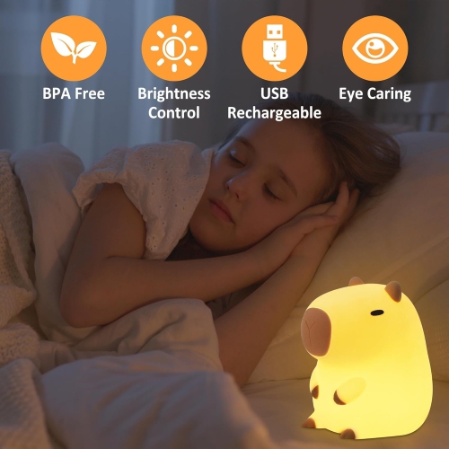 Capybara Night Light, Cute Animal Soft Silicone LED Touch Lamp with Dimmable and Timer, Portable Rechargeable Toddler Bedroom Bedside Table Decor,
