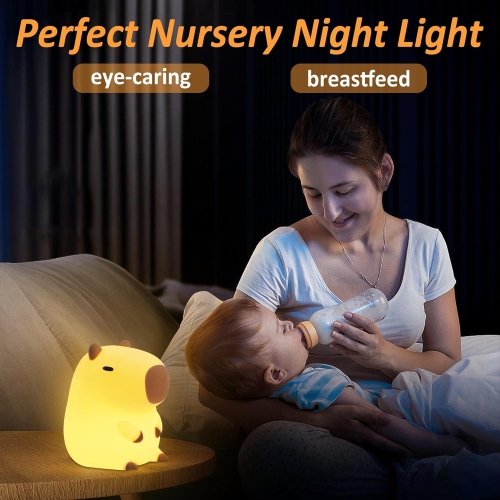 Capybara Night Light, Cute Animal Soft Silicone LED Touch Lamp with Dimmable and Timer, Portable Rechargeable Toddler Bedroom Bedside Table Decor,