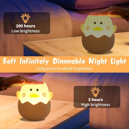 Night Light Kids, Baby Night Light with Touch Dimming Function, Rechargeable Led Night Lamp, Kawaii Deco Silicone Nightlight, for Children's Room,