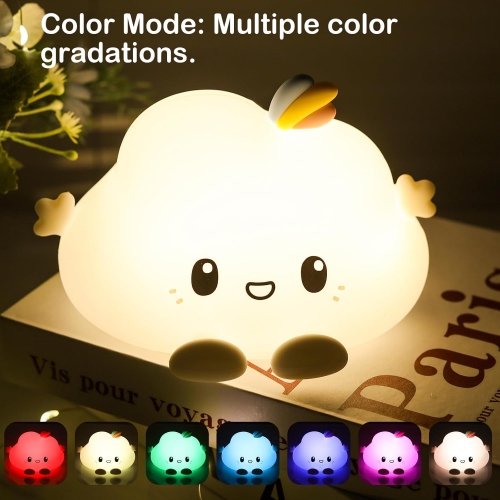 Cute Cloud Night Light for Kids, Soft Silicone LED Touch Toddler Lamp, Desk Bedside Bedroom Decor Birthday Gifts for Baby Children Women