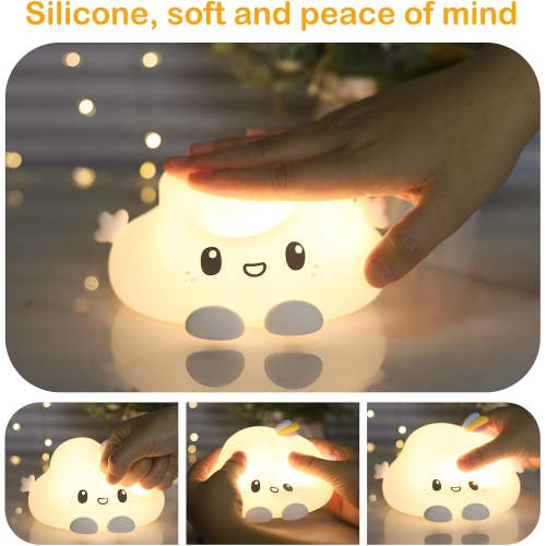 Cute Cloud Night Light for Kids, Soft Silicone LED Touch Toddler Lamp, Desk Bedside Bedroom Decor Birthday Gifts for Baby Children Women
