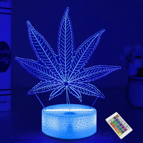 HTUTWOO  3D Leaf Night Light, Hologram Optical Illusion Led Lamp \w Remote Control 16 Colors Changing Timer, Cool Bedside Table Desk Bedroom Home