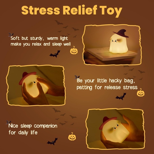 Night Light, Squishy Cute Dimmable Silicone Light Up Nursery Nightlight, USB Rechargeable Cute Bedroom Halloween Decor Bedside Touch Night Lamp for